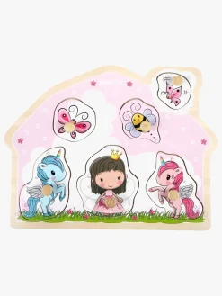 Barbo Toys Knoppuslespil Prinsesse & Enhjørning i Træ Lillie & Ellie 6 Brikker