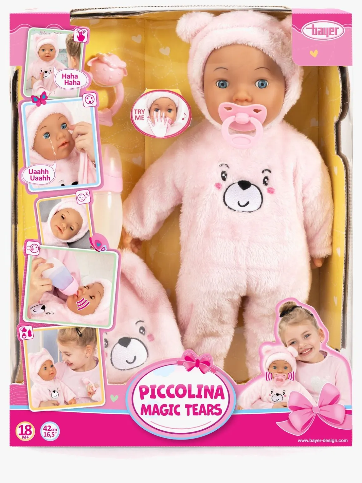 Bayer Design Piccolina Interaktiv Dukke 42 cm, Pink