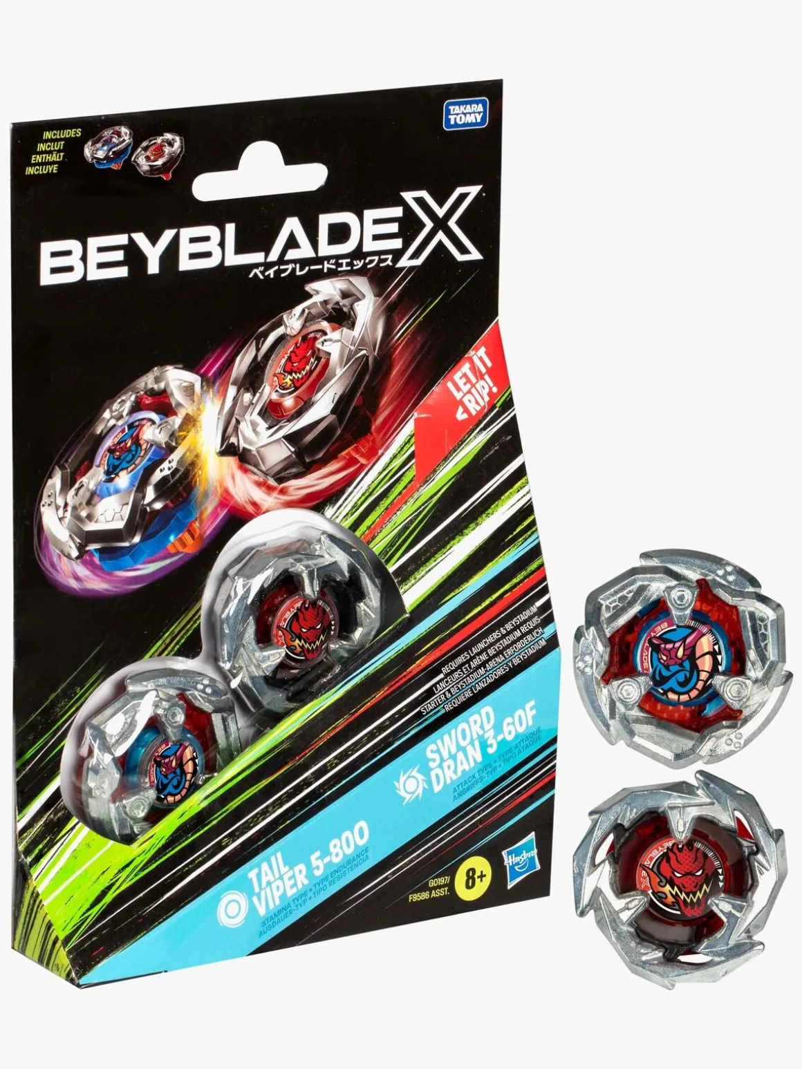 Beyblade X Tail Viper 5-80O & Sword Dran 3-60F Spinnere 2-pak