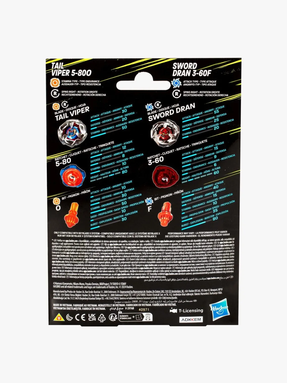 Beyblade X Tail Viper 5-80O & Sword Dran 3-60F Spinnere 2-pak