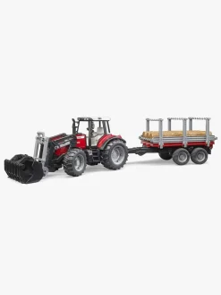 Bruder Massey Ferguson 7480 Traktor m. Frontlæsser & Tømmeranhænger