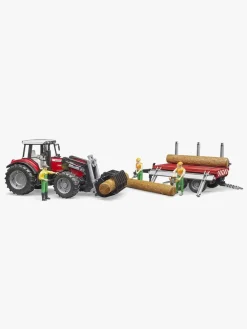 Bruder Massey Ferguson 7480 Traktor m. Frontlæsser & Tømmeranhænger