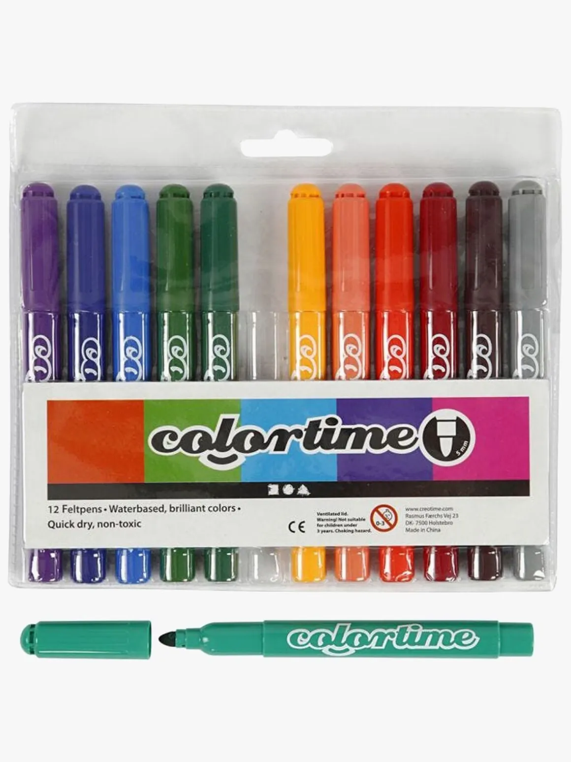 Colortime Tusser med 5 mm Filtspids, Kompletterende Farver, 12 stk.