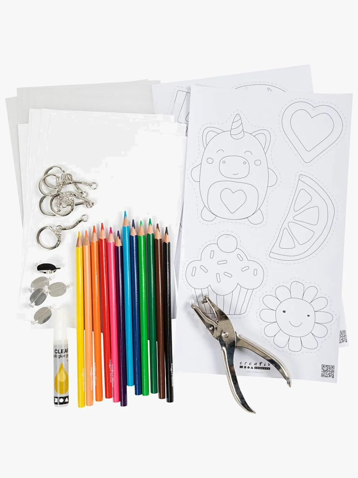 Creativ Company Krympeplast DIY Sæt Pins og Nøgleringe