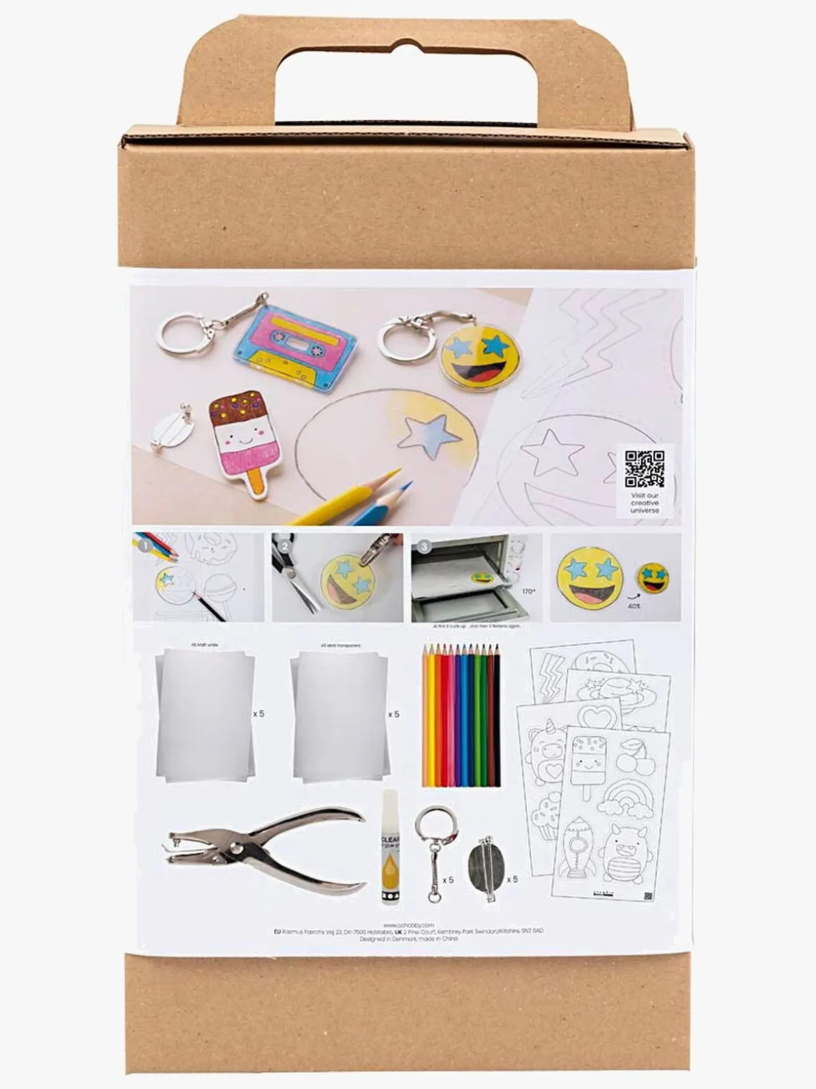 Creativ Company Krympeplast DIY Sæt Pins og Nøgleringe